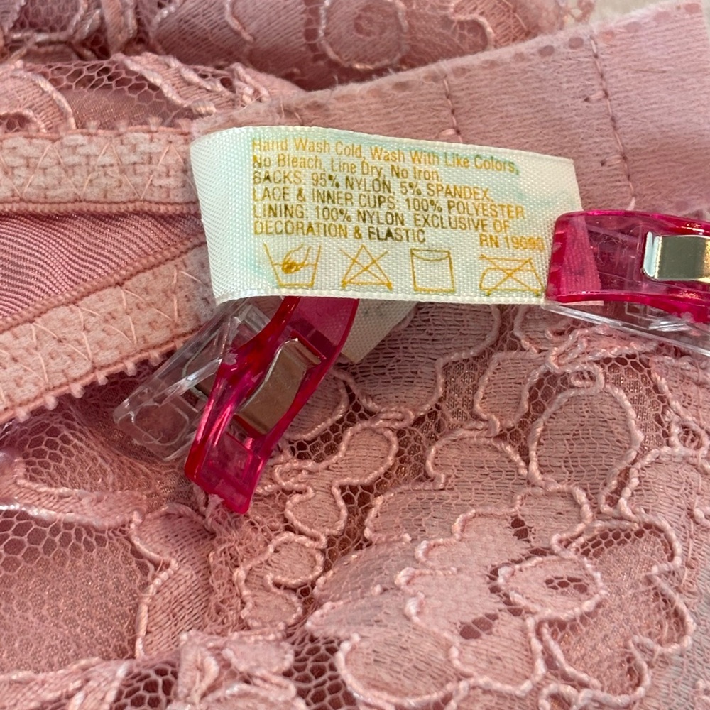 Vtg Victoria’s Secret 36C Gold Label Satin Lace Bra 76217 Dusty Pink - Picture 9 of 10